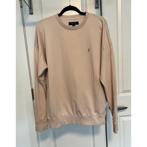 AllSaints Mens Negotum Crew 100% Cotton Long Sleeve Tan/Taupe Sz S Small - Picture 1 of 8